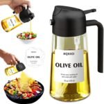 2 in 1 Glass Oil Sprayer & Dispenser,16oz/470ml Olive Cooking, Air Fryer, and Salad, for Kitchen Gadgets and Air Fryer Accessories, w/Stickers (Black) - Image 2