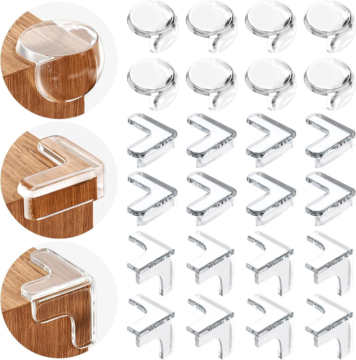 24 Pack Baby Safety Corner Protectors for Kids, Baby Proofing Edge Guards Child Safety Corner Guards Table Corner Protectors for Furniture Against Sharp Corners (8L-Shaped+8Ball-Shaped+8T-Shaped) - Image 2