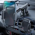 3-in-1 Phone Holder Car, [ Off-Road Level Suction Cup & Clip] Long Arm Suction Cup Holder Universal Cell Phone Holder Mount Dashboard Windshield Vent Compatible with All Smartphones and Cars - Image 2