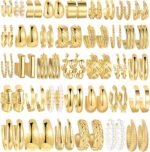 36 Pairs Gold Hoop Earrings Set for Women, Fashion Chunky Gold Hoop Earrings Multipack, Hypoallergenic Pearl Chain Twisted Statement Earring Pack for Birthday Party Jewelry - Image 2