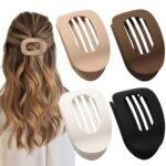 4 PCS Flat Hair Clips, Round Lay Down Claw Clips for Women Girls, French Strong Hold Hair Barrettes for Thick Thin Hair, Comfortable Curved Design - For Lying, Driving and More (Neutral Matte) - Image 2