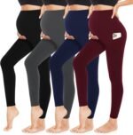 4 Pack Women’s Maternity Leggings with Pockets Over The Belly Butt Lift - Soft Workout Pregnancy Yoga Pants - Image 2