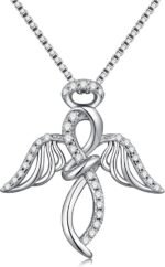 925 Sterling Silver Guardian Angel Necklace for Women 18K White Gold Plated Angel Pendant Jewelry for Her - Image 2