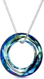 AOBOCO Circle Crystal Necklace 925 Sterling Silver Crystals Pendant Necklace for Women with Austrian Crystals Jewelry for Women Christmas Birthday Holiday Gifts - Image 2