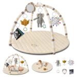 Blissful Diary Baby Play Gym Mat, Tummy Time Activity Mat with 6 Detachable Toys for Stage-Based Sensory & Motor Skill Development, Easy to Install & Clean, Baby Essentials Gift, Sandy Beige - Image 2