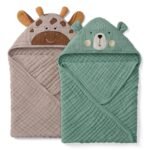 Blissful Diary Muslin Baby Hooded Towel 2 Pack, Soft & Absorbent Bath Towel for Infant, Toddler, Unisex, Baby Gift, Newborn Essentials, Bear & Giraffe - Image 2
