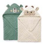 Blissful Diary Muslin Baby Hooded Towel 2 Pack, Soft & Absorbent Bath Towel for Infant, Toddler, Unisex, Baby Gift, Newborn Essentials, Bear & Lamb - Image 2