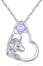 CDE Christmas Gift for women Cute Unicorn Birthstone Necklace for Girls Daughter 925 Sterling Silver Opal Heart Pendant Graduation Birthday Christmas Jewelry Gift for Teenage Girls Niece - Image 2