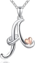 CELESTIA 925 Sterling Silver Initial Necklaces 26 Letter with Rose Gold Heart - 18 Inch Chain - Image 2