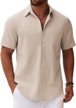 COOFANDY Men's Button Down Short Sleeve Shirt Casual Cotton Summer Beach Linen Wedding Shirts with Pocket - Image 2