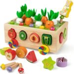 Coogam Montessori Fine Motor Toys for Baby Toddler, Wooden Shape Sorter Carrot Harvest Game for Easter Basket Stuffer, Preschool Learning Educational Gift Toy for 3 4 5 Year Old - Image 2