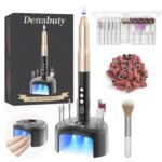 Denabuty Cordless Electric Nail Drill File: 35000RPM Professional Nail Drill Machine with UV LED Nail Lamp Charging Base, Manicure Pedicure Kit E File for Acrylic Gel Dip Powder Polish Black - Image 2
