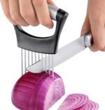 ESINAM Premium Vegetable Slicer Holder, Sharp Stainless Steel Food Slicer Assistant Tool for Potato, Tomato, Fruit, Lemon and Meat - Image 2