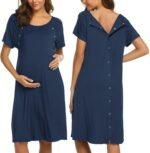 Ekouaer Women’s Nursing/Delivery/Labor/Hospital Nightdress Short Sleeve Maternity Nightgown with Button S-XXL - Image 2