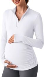 G4Free Lightweight Maternity Long Sleeve Workout Tops UPF 50+ Rash Guard Half Zip Sun Shirts Ruches Pregnancy Pullover - Image 2