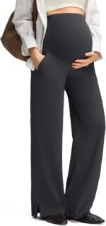 G4Free ShiftReady Maternity Work Pants with Pockets Over The Belly Pregnancy Wide Leg Dress Trousers - Image 2