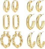 Gold Hoop Earrings Set for Women, 6 Pairs 14K Gold Plated Lightweight Hypoallergenic Chunky Open Twisted Hoops Earrings Pack Jewelry - Image 2