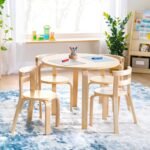 Guidecraft Nordic Table and Chair Set- Natural: Wooden Kids Table with 4 Chairs, Bentwood Classroom Activity Seating for Crafting & Reading, Kids Play Montessori Furniture for Playroom & Homeschool - Image 2