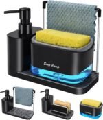 Hand and Dish Soap Dispenser Set with Tray, Dual Soap Dispenser with Sponge Holder and Dishcloth Holder 5-in-1 Organizer for Kitchen Sink Countertop Storage Organize - Useful Kitchen Gadgets (Black) - Image 2