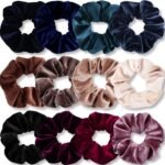 IVARYSS Velvet Scrunchies for Women, 12 Pcs Dark Colors Classic Elastic Thick Scrunchy Bands Ties, Soft Ropes Ponytail Holder Hair Accessories - Image 2