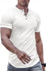 JMIERR Men's Muscle Slim Henley Shirts Crewneck Longline T-Shirt Gym Workout Athletic Shirt Tees with Button - Image 2