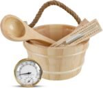 JOJOCY 4-Piece Premium Wooden Sauna Accessories Kit, 1-Gallon Handmade Pine Bucket & Ladle, Thermo-Hygrometer, 15-Minute Hourglass, Complete Home Sauna Set - Image 2