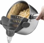 Kitchen Gizmo Snap N' Strain - Silicone Pasta Strainer Clip-On for Pots and Pans - Heat Resistant Colander for Vegetables and Noodles - Kitchen Gadgets for Cooking - Space-Saving Design - Gray - Image 2