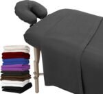 London Linens 3 Piece Set Massage Table Sheets Set - 100% Natural Cotton Flannel- Includes Massage Table Cover, Massage Fitted Sheet, and Massage Face Rest Cover (Charcoal Grey) - Image 2