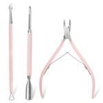 Makartt Cuticle Trimmer with Cuticle Pusher, 3 PCS Pink Nail Cuticle Nipper Professional Pedicure Manicure Tools with Stainless Steel Dual End Pusher, Nail Scraper - Image 2