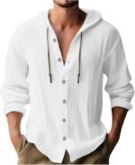 Men Cotton Linen Long Sleeve Button Down Shirt Summer Casual Hawaiian Beach Tops Lightweight Fashion Shirts - Image 2
