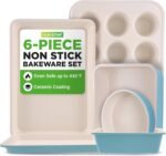 NutriChef 6-Piece Baking Pan Set, Carbon Steel Bakeware with Premium Ceramic Nonstick Coating, Includes 12-Cup Muffin Pan, Cake & Loaf Pan, Wide Bake Pan, & Cookie Sheet - Turquoise - Image 2