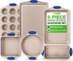 NutriChef 6-Piece Nonstick Bakeware Set - Premium Carbon Steel Baking Trays w/Heat-Safe Silicone Handles - Includes Loaf Pan, Muffin/Cupcake Pan, Round & Square Roaster Pans, Cookie Sheet - NCSBSG36 - Image 2