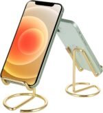 ROPOSY Cell Phone Stand for Desk, Cute Metal Gold Cell Phone Stand Holder Desk Accessories, Compatible with All Mobile Phones, iPhone, iPad - Image 2