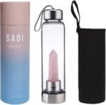 SAOI Crystal Water Bottle - Rose Quartz Gemstone Infused Elixir - Natural Wellness Healing - Glass/Stainless Steel - Image 2