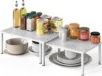 Simple Houseware Expandable Stackable Kitchen Counter Shelf Organizer, White, Metal Top, 11.25"L x 7.9"W x 5.4"H - Image 2
