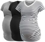 Smallshow Women's V Neck Maternity Clothes Tops Side Ruched Pregnancy T Shirt - Image 2