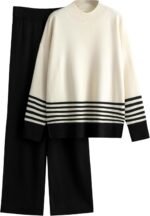 Tanming Women's Lounge Sets 2 Piece Outfits Knitted Pullover Sweater Tops Wide Leg Pants Tracksuit - Image 2