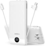 VEGER Portable Charger for iPhone Built in Cables and Wall Plug, 10000mah Slim Fast Charging USB C Power Bank, Travel Essential Battery Pack Compatible with iPhones, iPad, Samsung More Devices(White) - Image 2