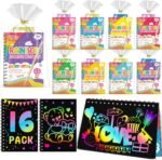 Valentines Day Party Favors for Kids: 16 Pack Rainbow Scratch Art Notebook Students Classroom Gifts Bulk for Girls Boys Goodie Bags Stuffers, Valentines Day Card for Classroom Exchange - Image 2