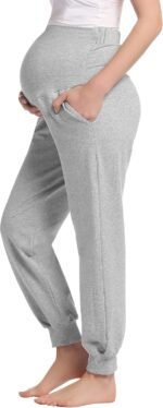 Women's Cotton Maternity Jogger Pants Over The Belly with Pocket - Pregnancy Lounge/Pajama/Pj Sweatpants S-XXL - Image 2