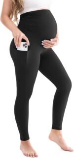 Womens Maternity Leggings with Pockets, Pregnancy Buttery Soft Yoga Workout Pants - Image 2
