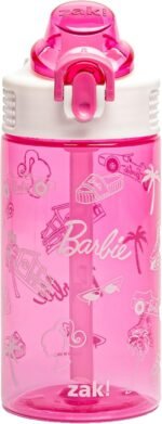 Zak Designs Barbie Sage Water Bottle For School or Travel, 16oz Durable Plastic Water Bottle With Straw, Handle, and Leak-Proof, Pop-Up Spout Cover (Barbie) - Image 2