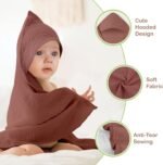 100% Organic Cotton Muslin Baby Hooded Towels 32x32 Inch – 2 Pack Soft & Absorbent Newborn Bath Towels for Boys & Girls, Premium Hooded Towels, Ultra-Gentle Baby Essentials in Rust/Ivory - Image 5