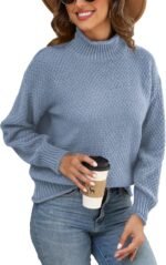 Long Sleeve Shirts for Women Turtleneck Sweaters Fall Fashion Outfits Tops Dressy Casual Sweatshirts Trendy Ladies Tunics Clothes Knit Pullover Light Blue Medium - Image 3