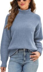 Long Sleeve Shirts for Women Turtleneck Sweaters Fall Fashion Outfits Tops Dressy Casual Sweatshirts Trendy Ladies Tunics Clothes Knit Pullover Light Blue Medium - Image 4