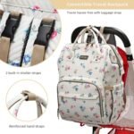 Diaper Bag Backpack, Diaper Bags for Baby Girls Boys, Baby Bags for Moms Dads, Nappy Changing Bag with Insulated Pockets,Multi-functional Waterproof Backpack with Stroller straps-Beige Flowers - Image 4