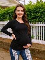 Maternity Shirts Long Sleeve Pregnancy Top for Women with Crew Neck Casual Tee Shirts - Image 4