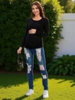 Maternity Shirts Long Sleeve Pregnancy Top for Women with Crew Neck Casual Tee Shirts - Image 5