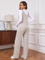 MakeMeChic Women's Maternity Jumpsuits Sleeveless Rib Knitted Straight Leg Overalls Romper - Image 3