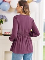 Women's Maternity Tops Long Sleeve V Neck Fall Loose Blouse Ruched Babydoll Pregnancy Shirts S-2XL - Image 5